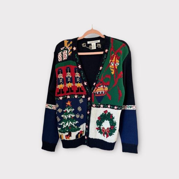 Vintage Hand Knit Style Ugly Christmas Grandma Holiday Christmas Cardigan Small - Picture 10 of 11